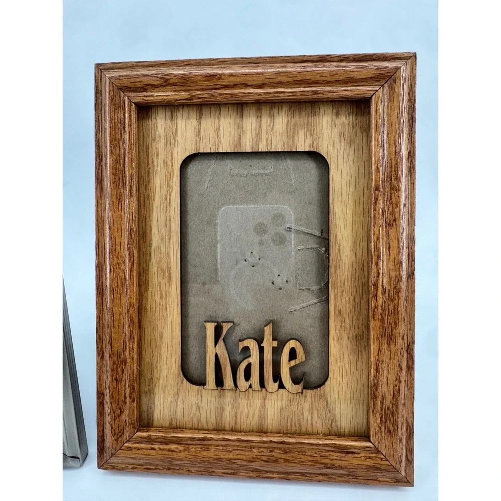 VTG Set of 2 Photo Frames Pewter Finish 5x7 and Personalized Wood Kate Frame